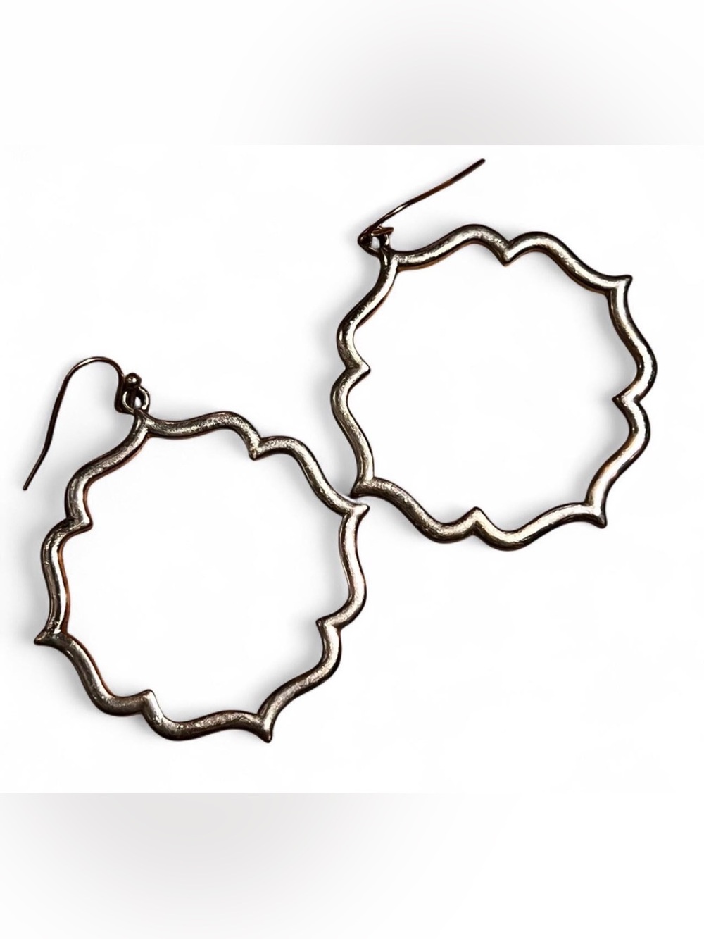 Quatrefoil Silver Tone Dangle Hoop Earrings